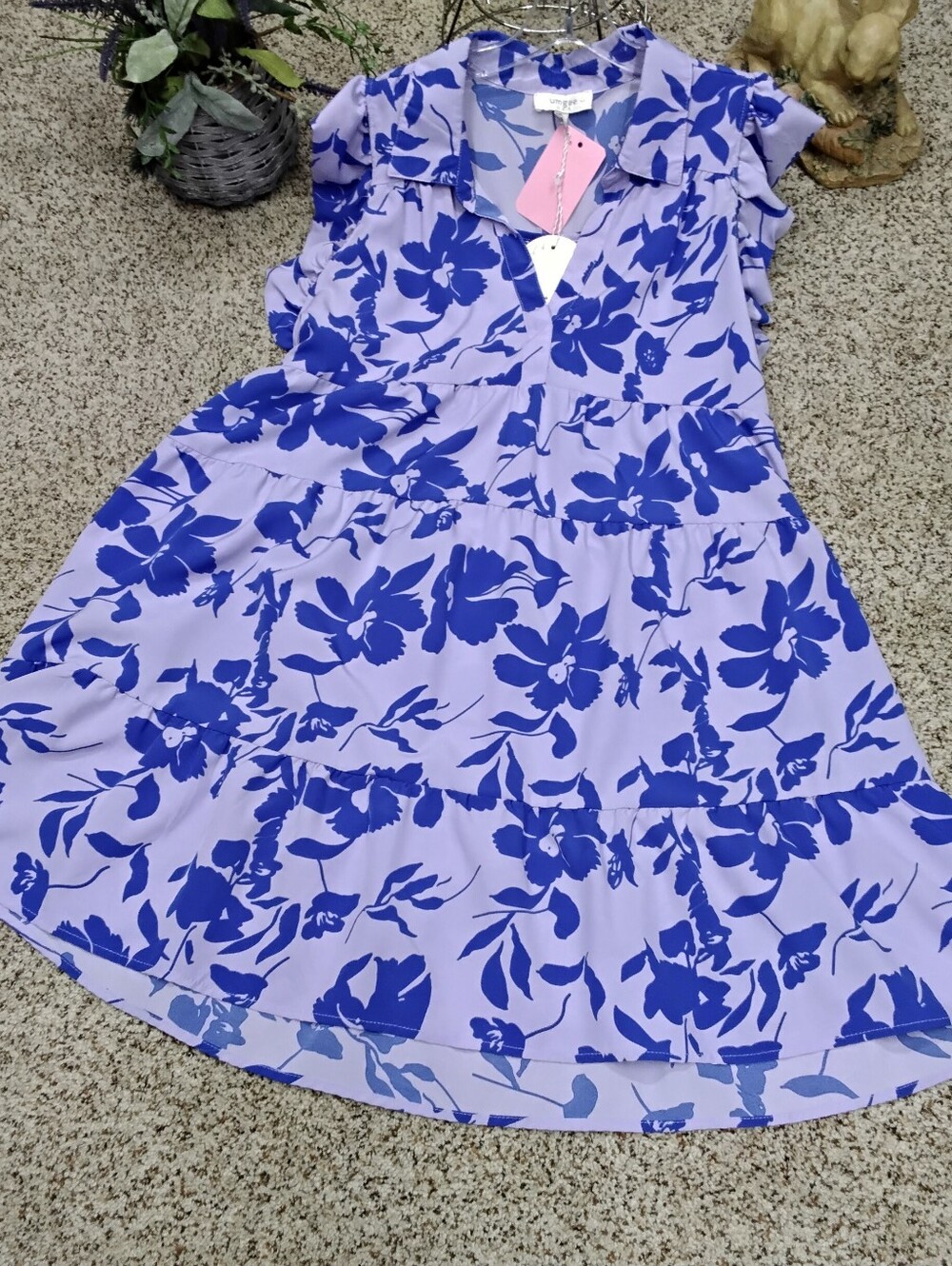 4071 Size XL Umgee NWT Lavender Dress with Blue Floral Print